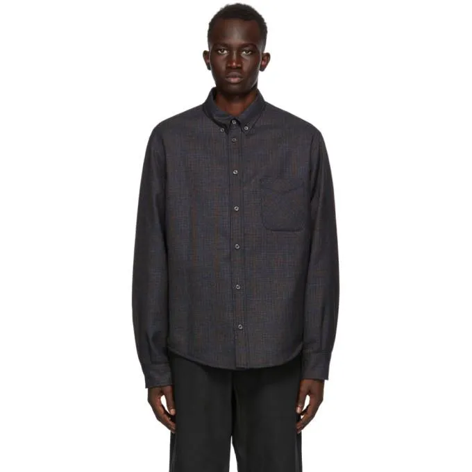 4SDESIGNS Navy Wool Check Shirt