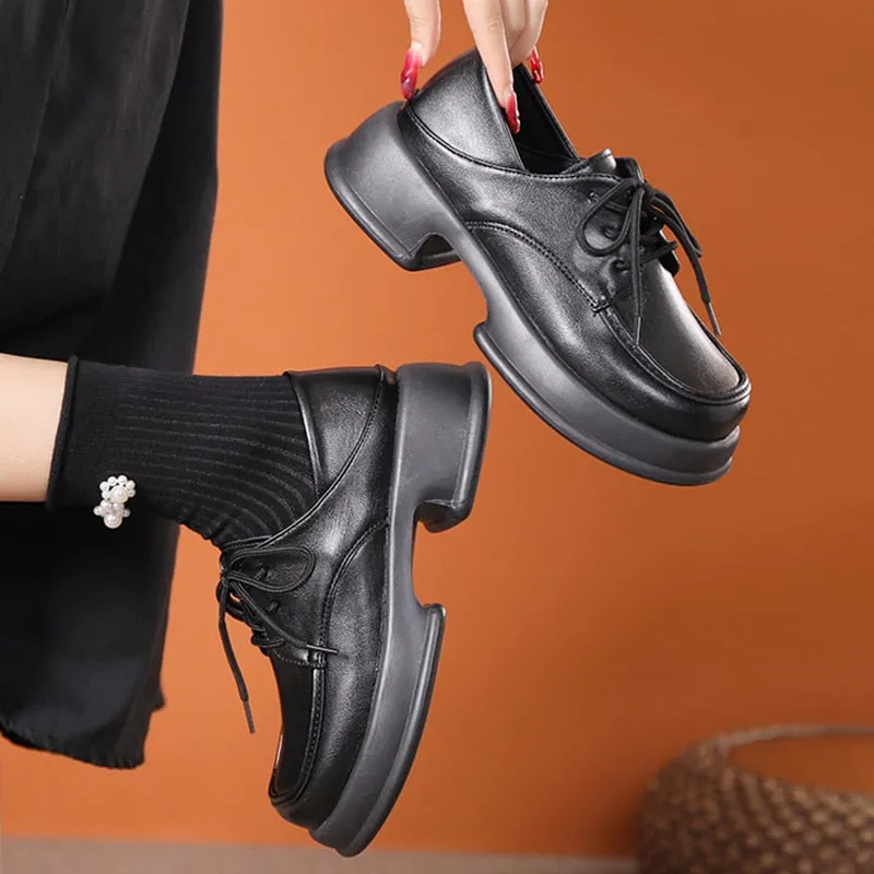 Black Chunky Platform Pumps Women  Autumn Lace Up Thick Bottom Oxford Shoes Woman Plus Size 42 Comfort School Uniform Shoes