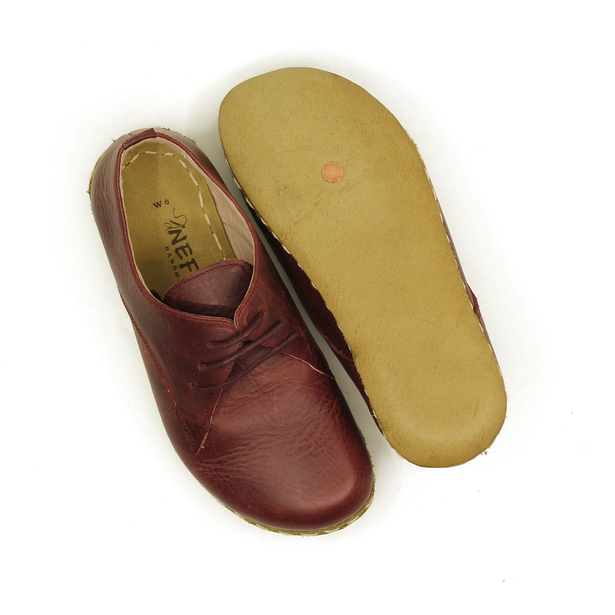 Handmade Barefoot Leather Shoes Burgundy for Men