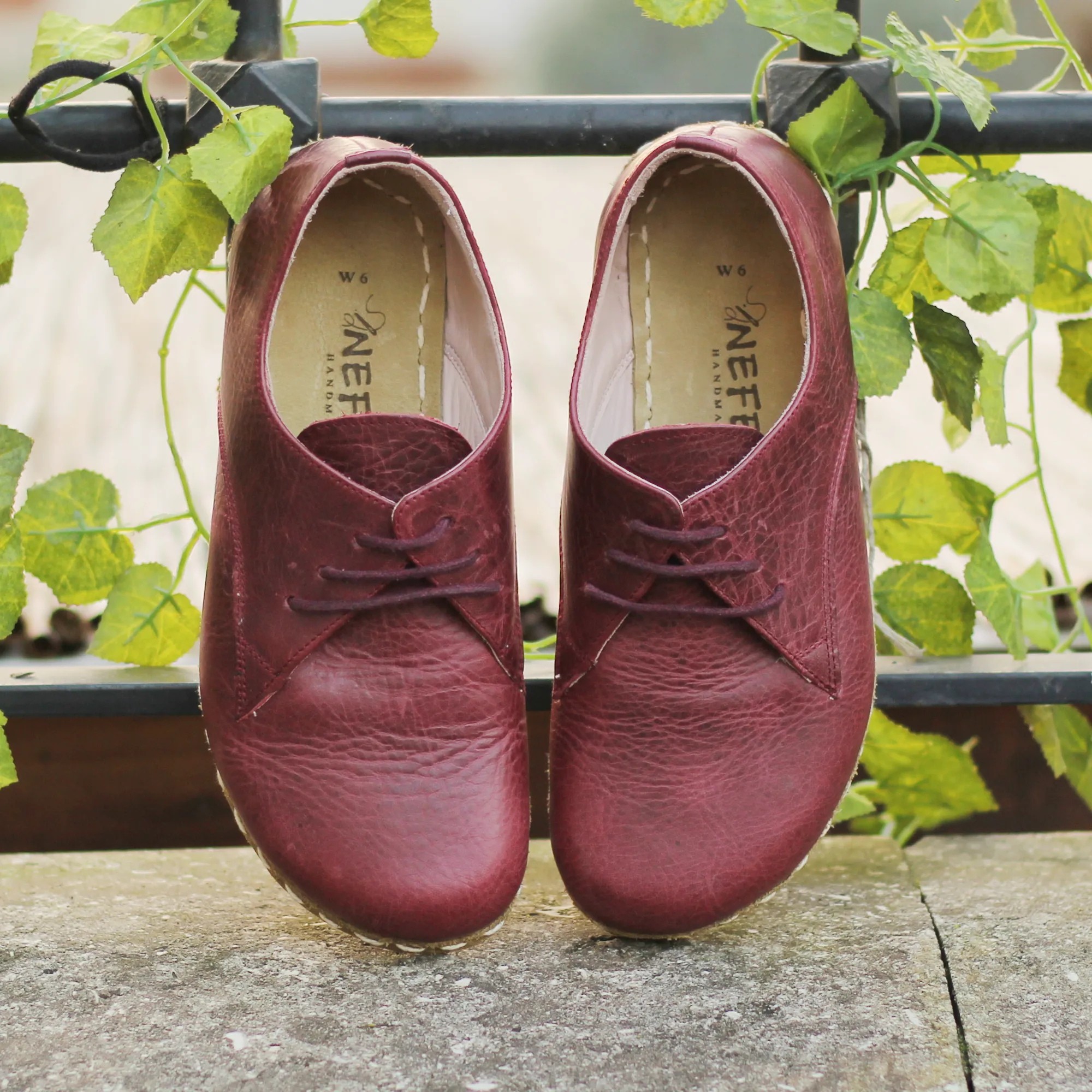 Handmade Barefoot Leather Shoes Burgundy for Men
