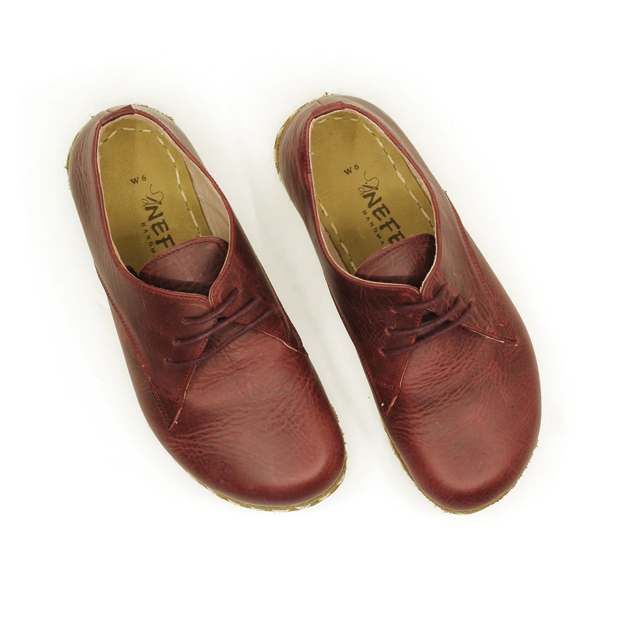 Handmade Barefoot Leather Shoes Burgundy for Men