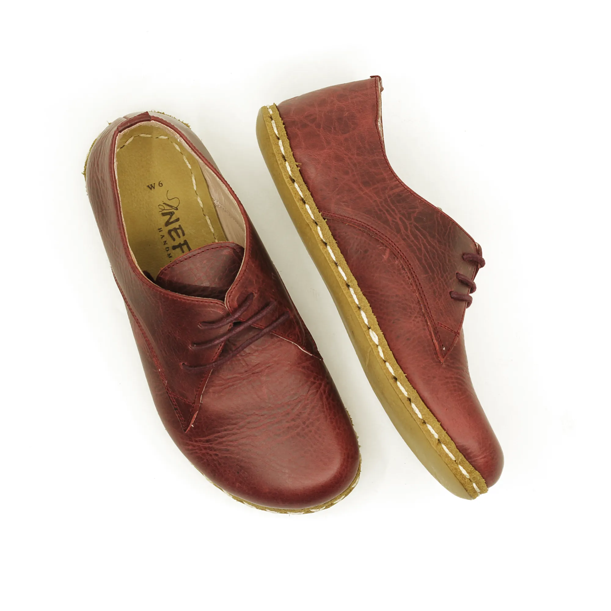 Handmade Barefoot Leather Shoes Burgundy for Men