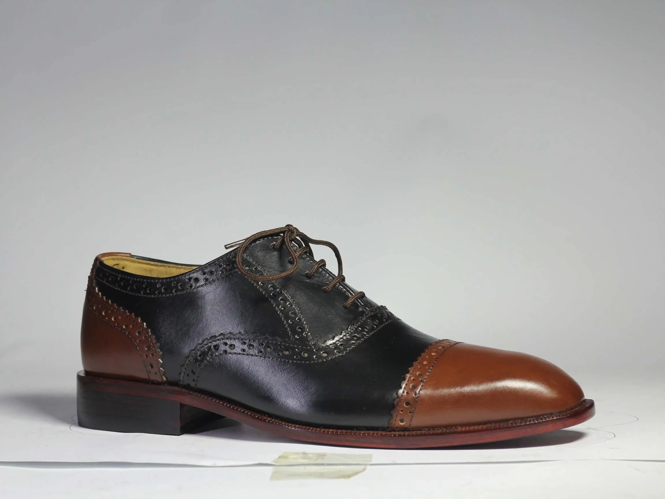 Handmade Men's Black Brown Leather Cap Toe Lace Up Shoes, Men Designer Dress Formal Luxury Shoes