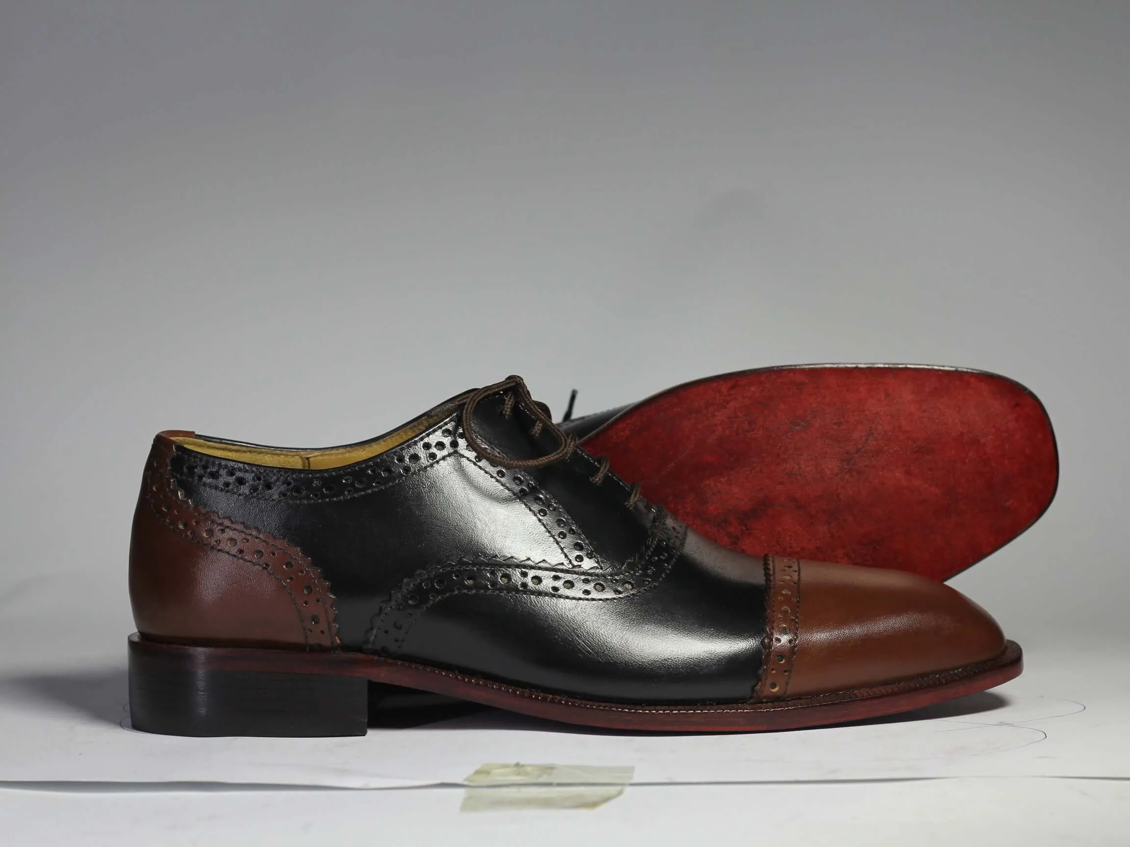 Handmade Men's Black Brown Leather Cap Toe Lace Up Shoes, Men Designer Dress Formal Luxury Shoes
