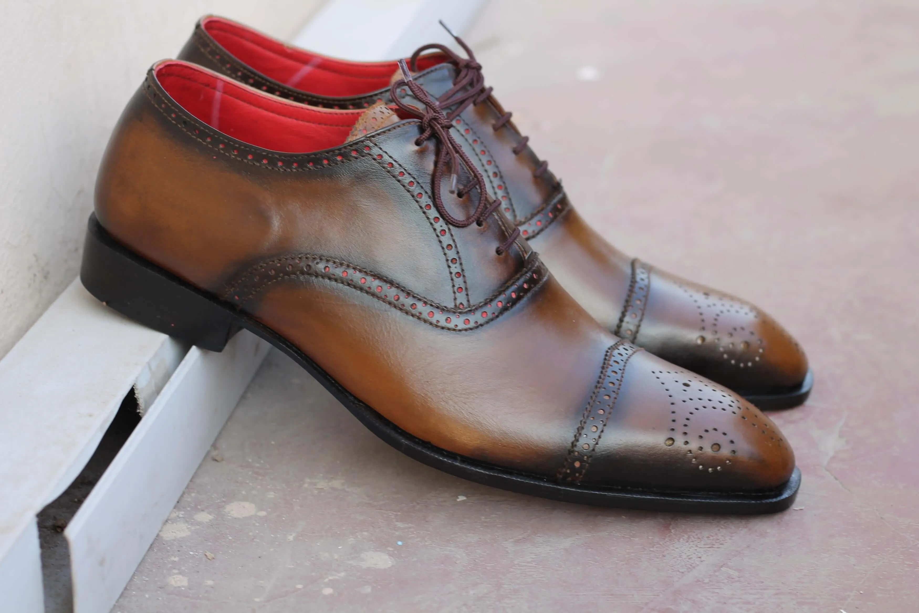 Handmade Men's Brown Cap Toe Brogue Leather Lace Up Shoes, Men Designer Dress Formal Luxury Shoes