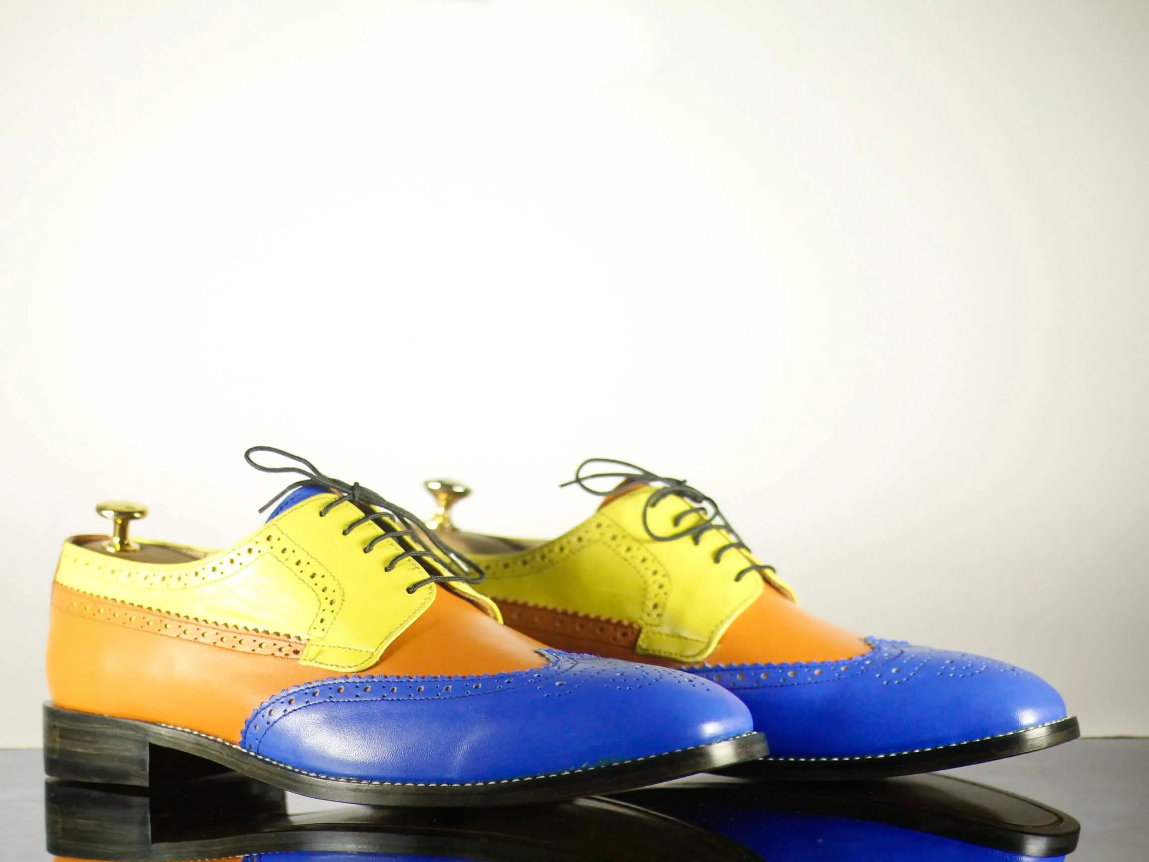 Handmade Men's Multi Color Leather Wing Tip Brogue Lace Up Shoes, Men Designer Dress Formal Luxury Shoes