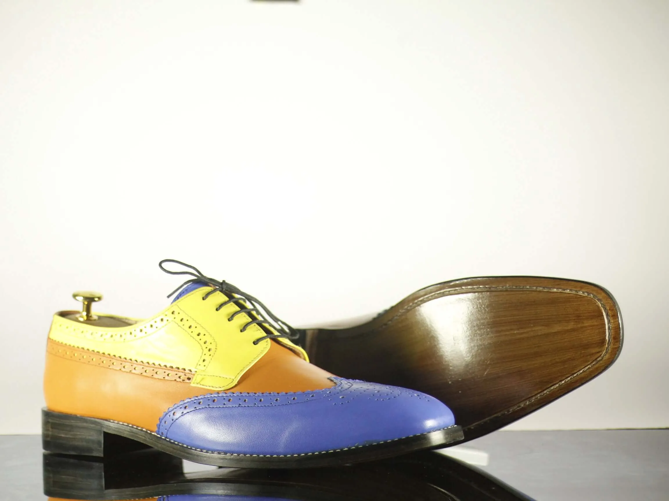 Handmade Men's Multi Color Leather Wing Tip Brogue Lace Up Shoes, Men Designer Dress Formal Luxury Shoes