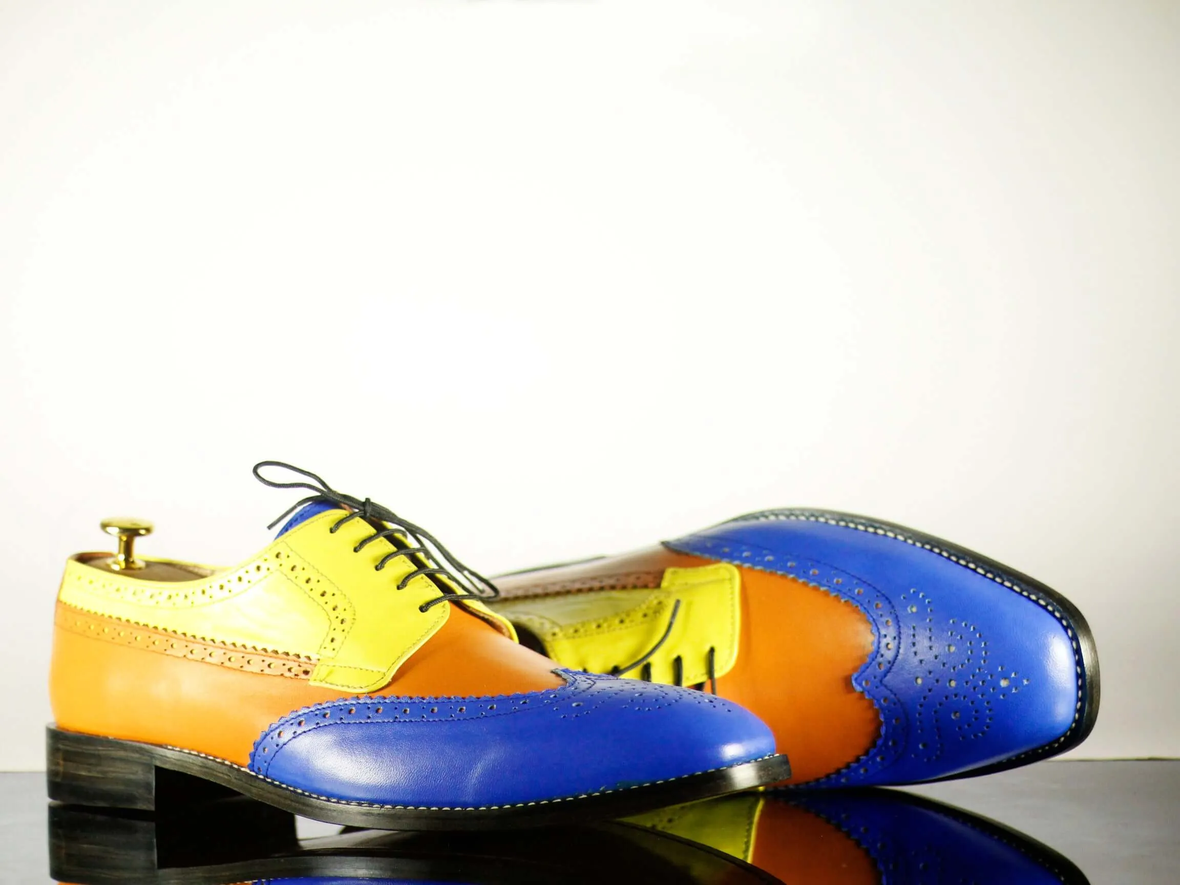 Handmade Men's Multi Color Leather Wing Tip Brogue Lace Up Shoes, Men Designer Dress Formal Luxury Shoes