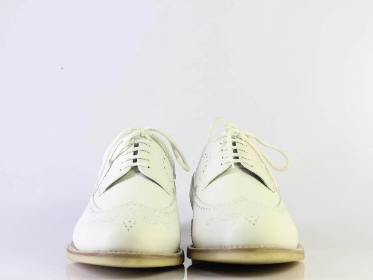 Handmade Men's Oxford White Leather Shoes, Men Wing Tip Brogue Dress Shoes