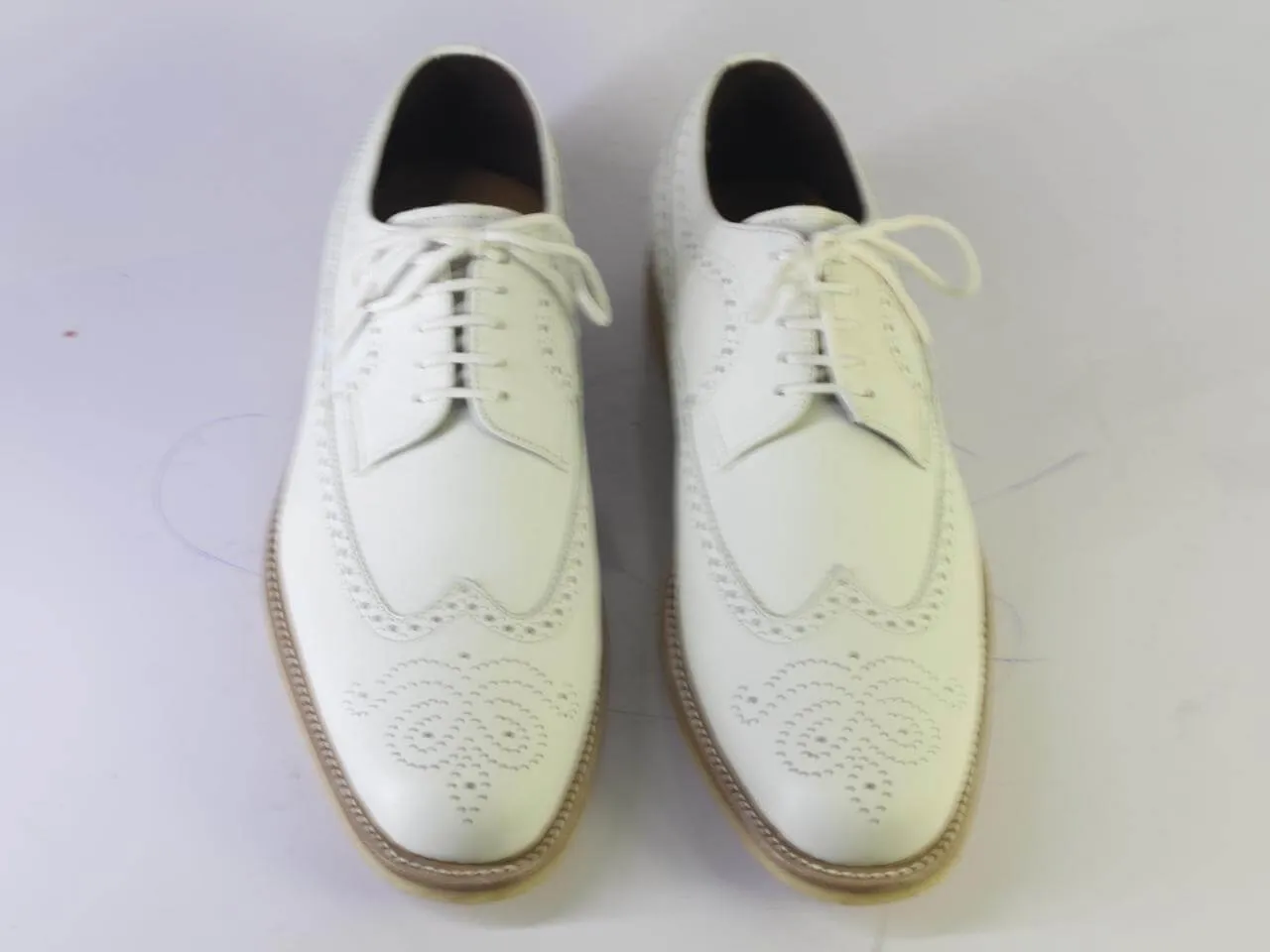 Handmade Men's Oxford White Leather Shoes, Men Wing Tip Brogue Dress Shoes