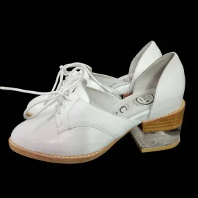 Jeffrey Campbell Oxfords White Leather Shoes Lace Up Clear Heel Cutouts Size 5.5