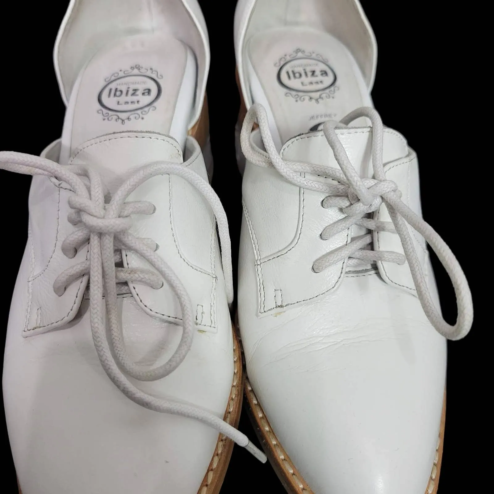 Jeffrey Campbell Oxfords White Leather Shoes Lace Up Clear Heel Cutouts Size 5.5