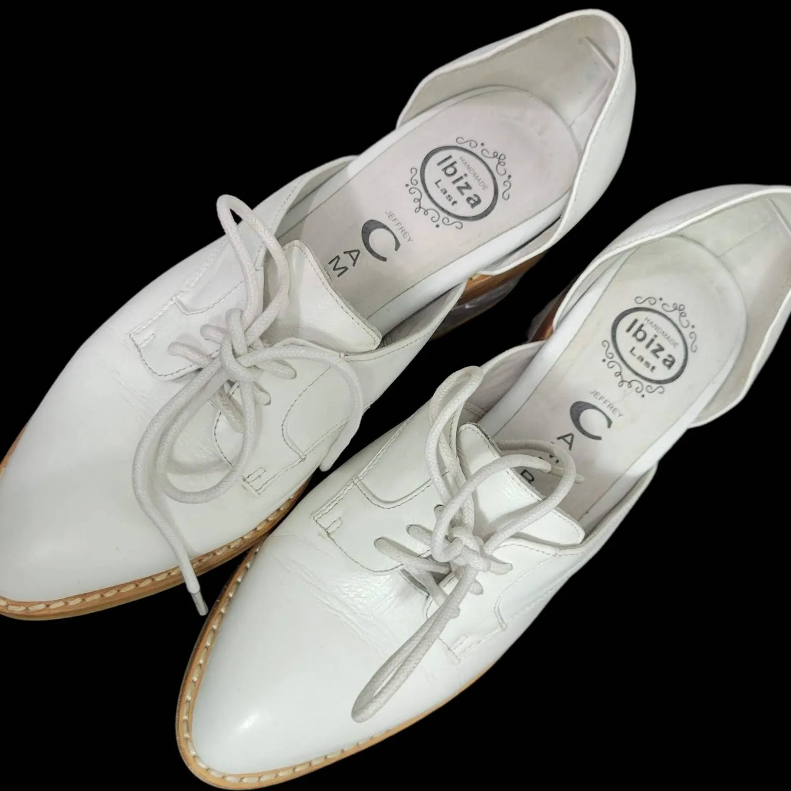 Jeffrey Campbell Oxfords White Leather Shoes Lace Up Clear Heel Cutouts Size 5.5