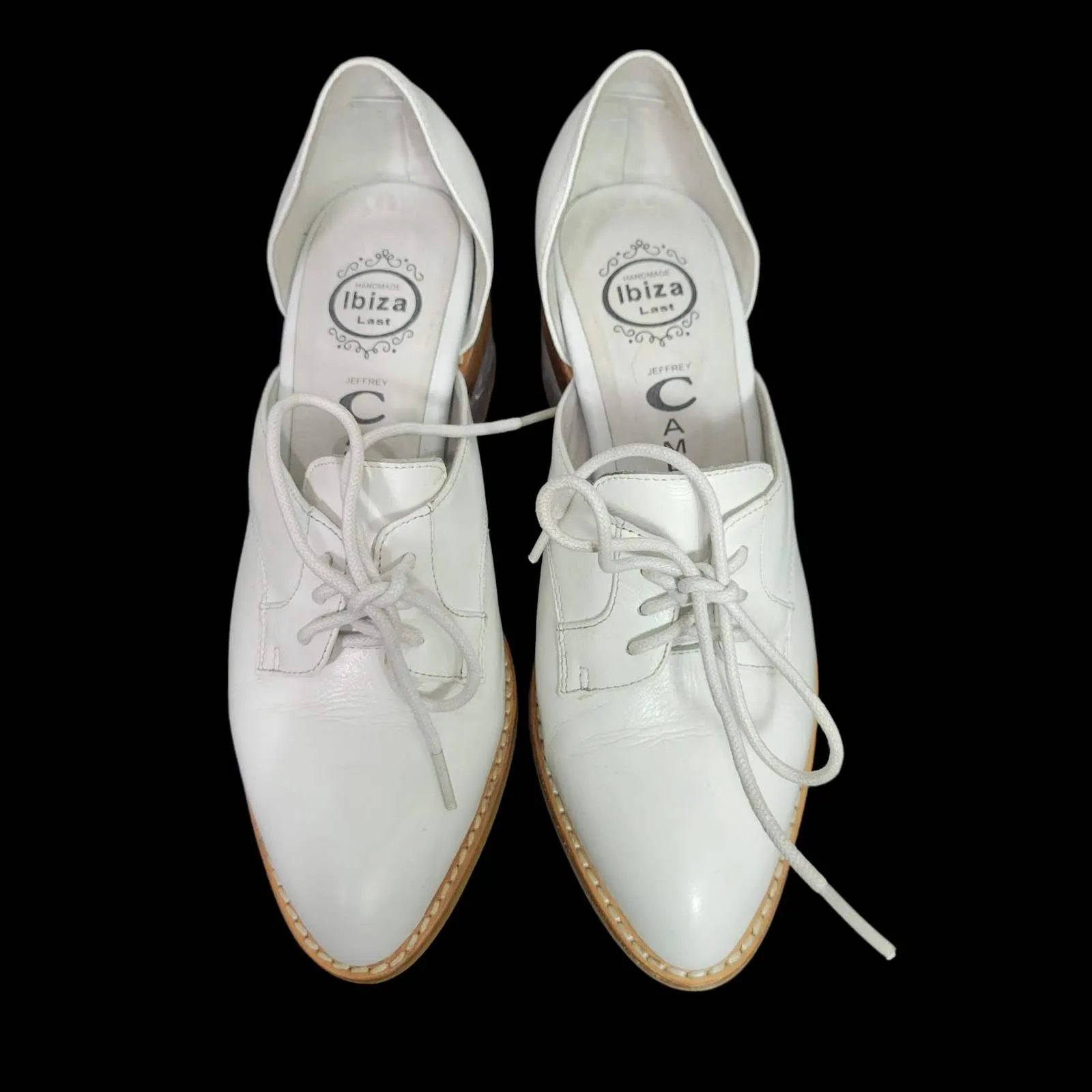 Jeffrey Campbell Oxfords White Leather Shoes Lace Up Clear Heel Cutouts Size 5.5