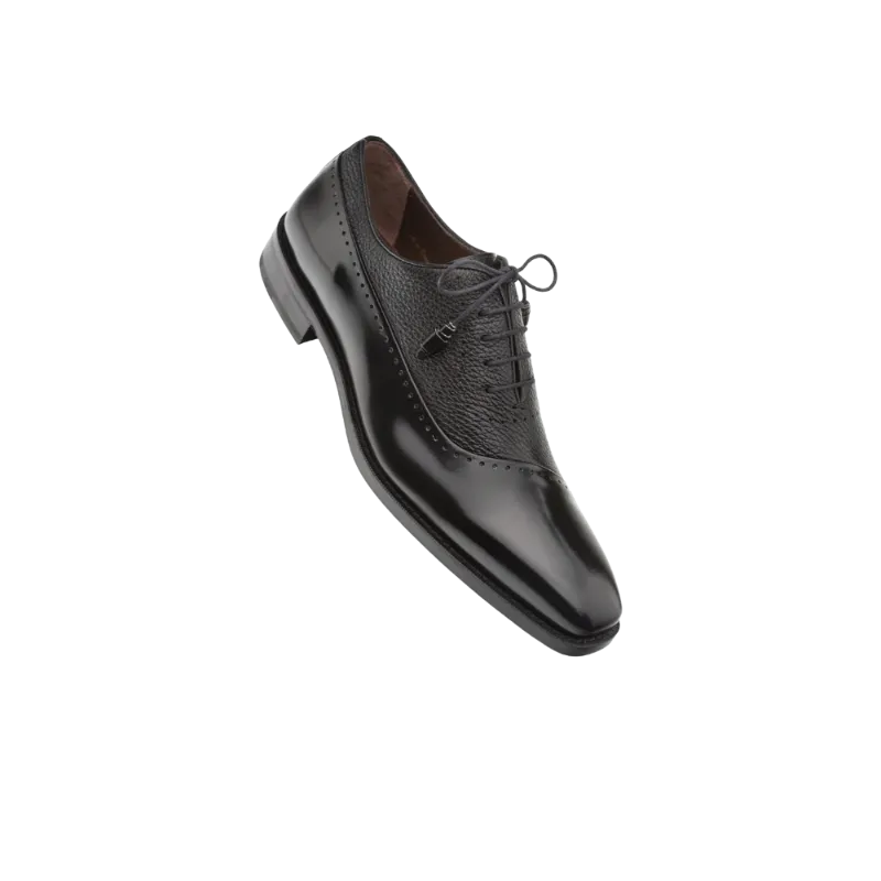 Mezlan Black Men's Dress Lace Up Shoes Two Tone Ostrich Calf Oxford 16409 Postdam