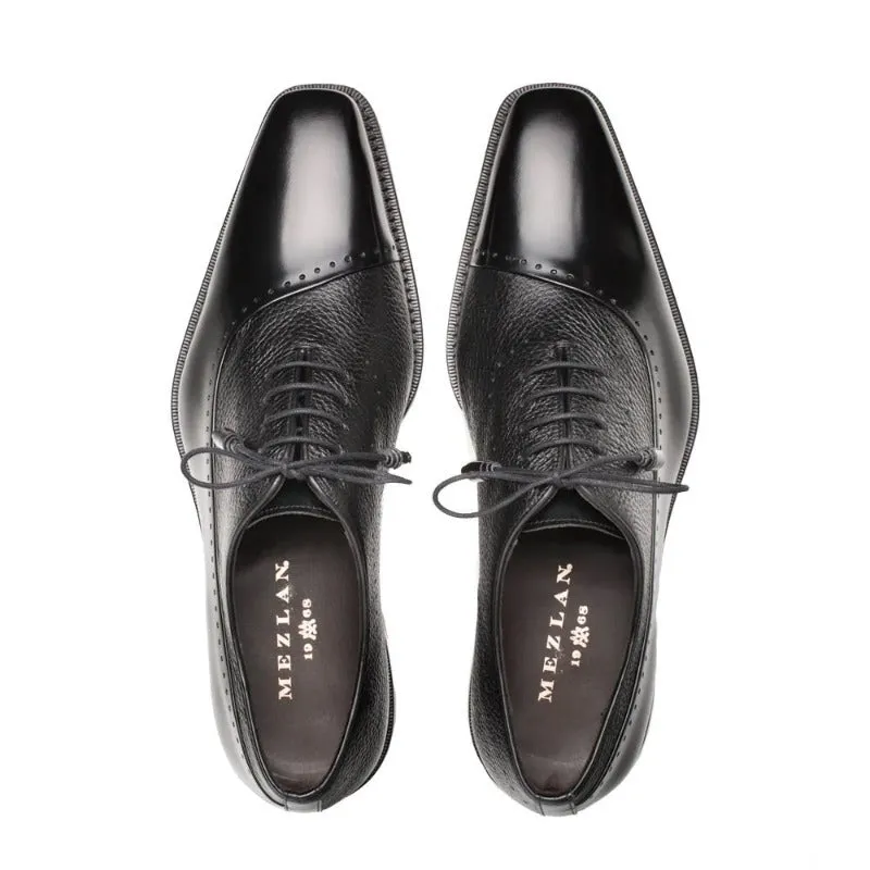 Mezlan Black Men's Dress Lace Up Shoes Two Tone Ostrich Calf Oxford 16409 Postdam
