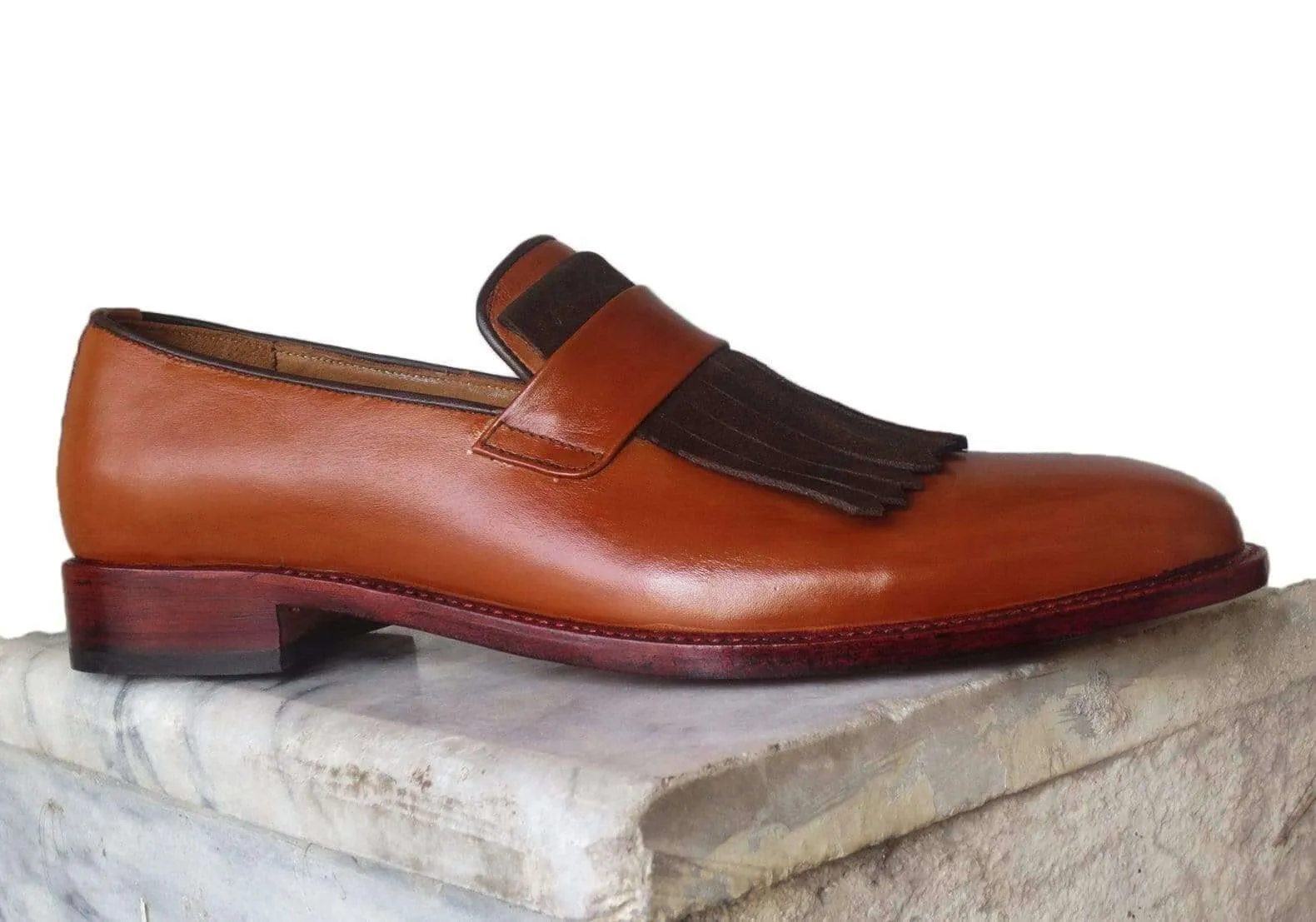 New Handmade Men's Brown Leather Suede Fringes Loafer, Men Dress Formal Shoes