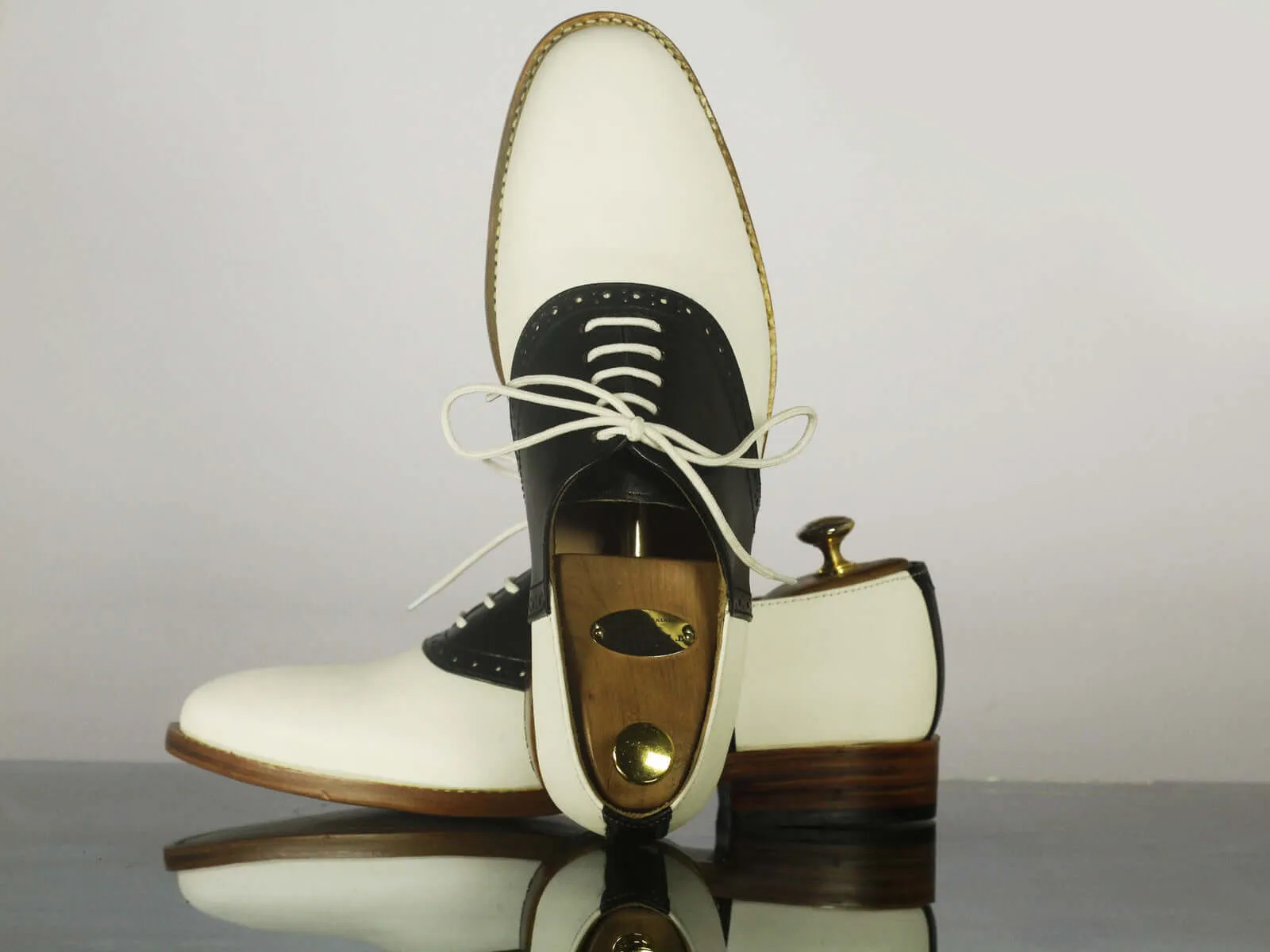 New Handmade Men's Two Tone Black & White Leather Lace Up Shoes, Men Designer Dress Shoes