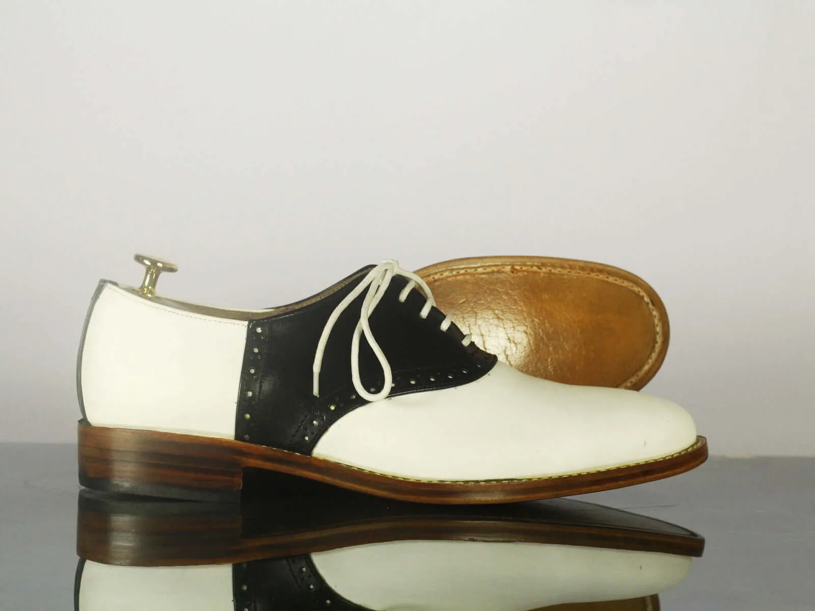 New Handmade Men's Two Tone Black & White Leather Lace Up Shoes, Men Designer Dress Shoes