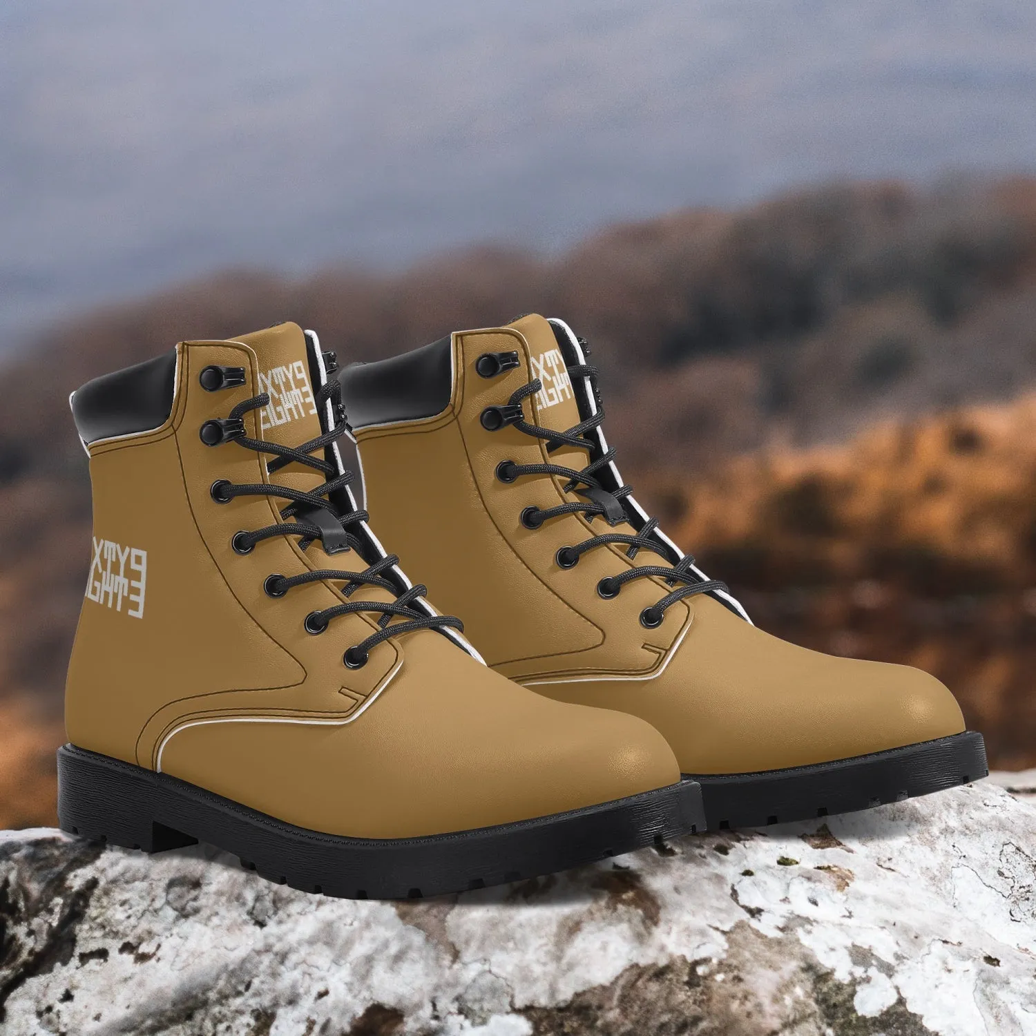 Sixty Eight 93 Logo White Brown Grain Leather Boots