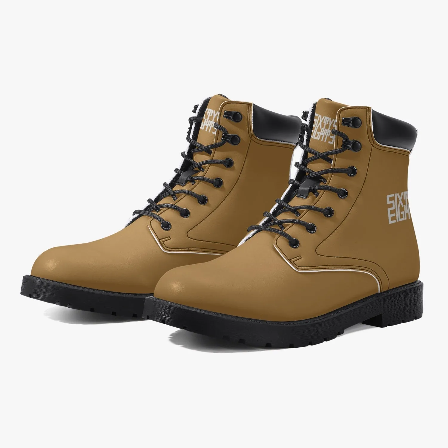 Sixty Eight 93 Logo White Brown Grain Leather Boots