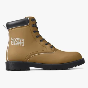 Sixty Eight 93 Logo White Brown Grain Leather Boots