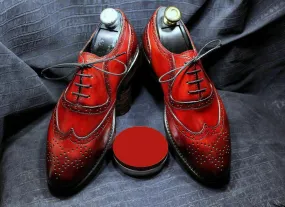 Stylish Men's Hand stitch Custom Shoes, Wing tip Red Leather Handmade Bespoke Shoes