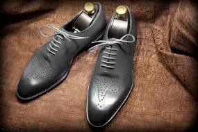 Stylish Men's Handmade Gray Color Brogue Derby Dress Shoes