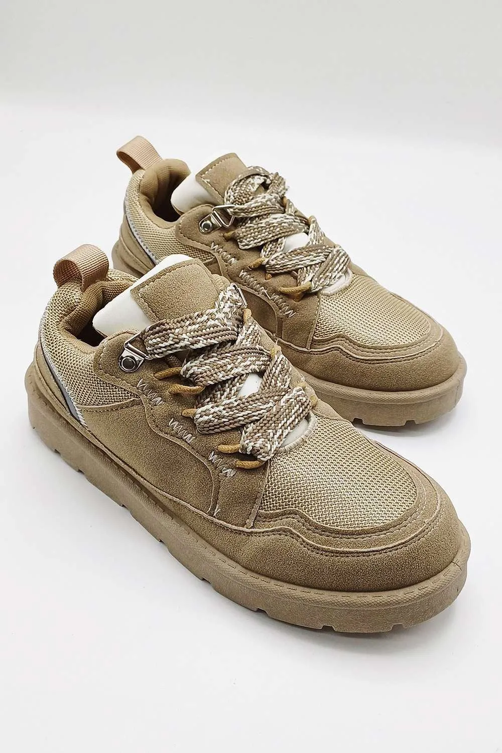 Thea Chunky Lace & Sole Trainers in Beige