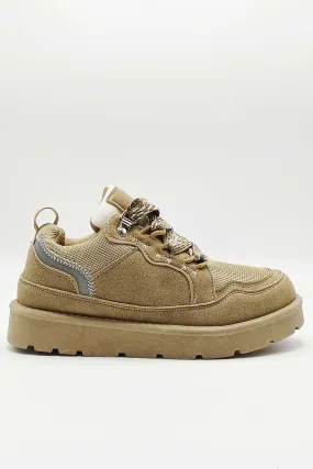Thea Chunky Lace & Sole Trainers in Beige