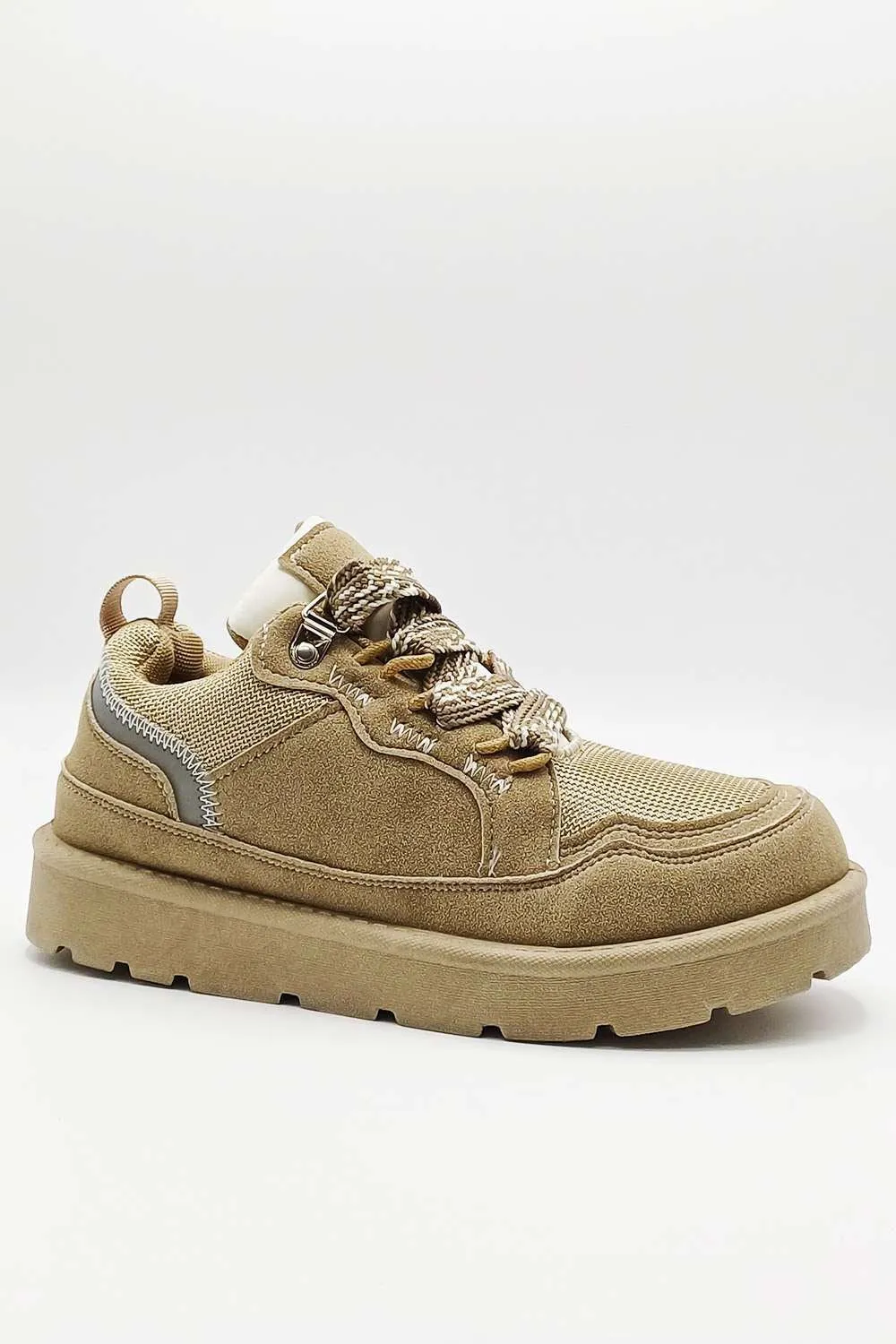 Thea Chunky Lace & Sole Trainers in Beige