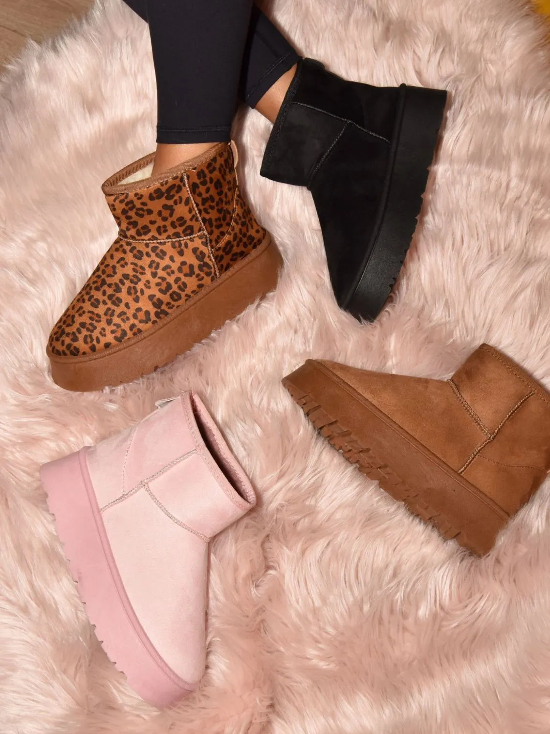Wild Diva Thermal Platform Ankle Classic Mini Boots Plush Faux Fur Slip-on Shoes