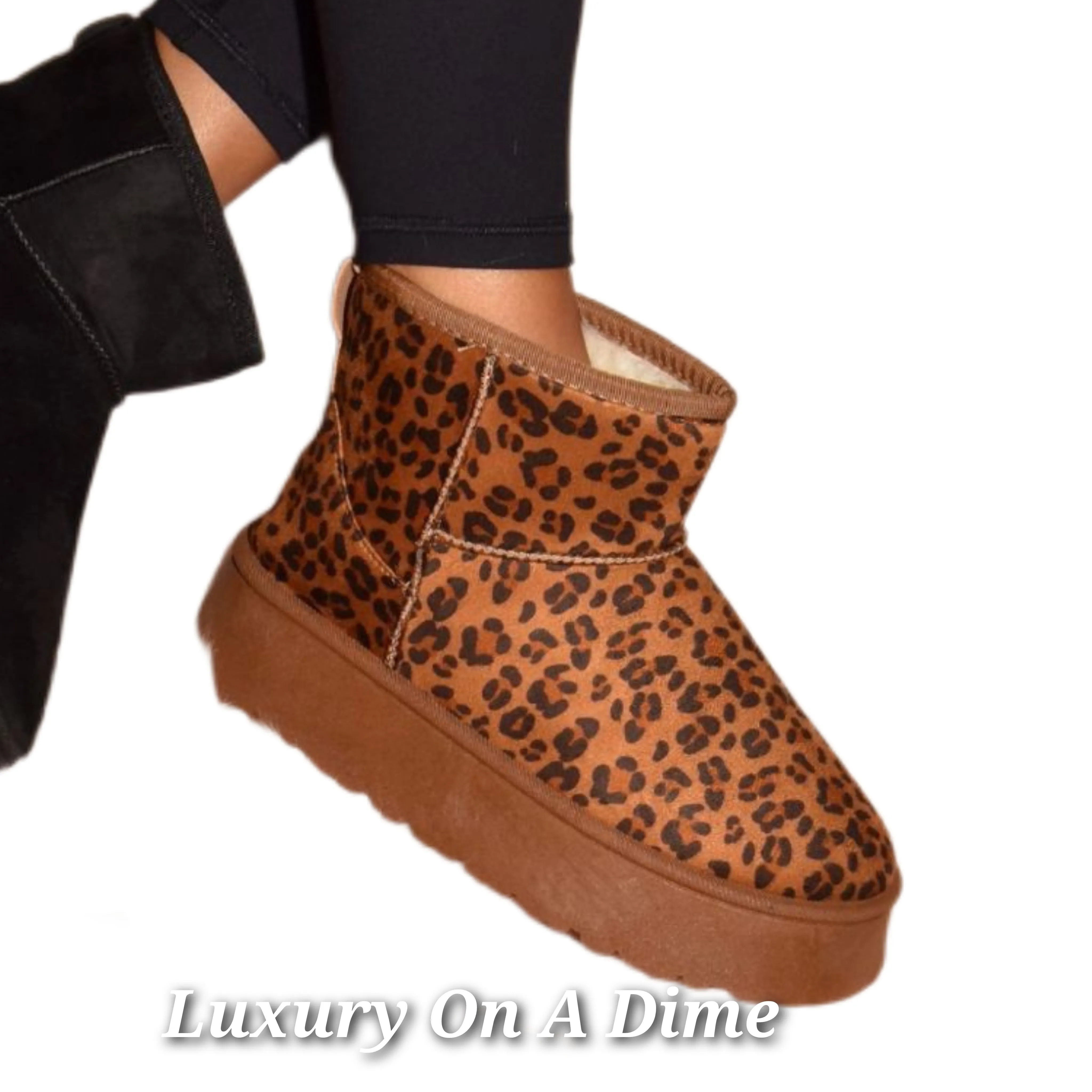 Wild Diva Thermal Platform Ankle Classic Mini Boots Plush Faux Fur Slip-on Shoes