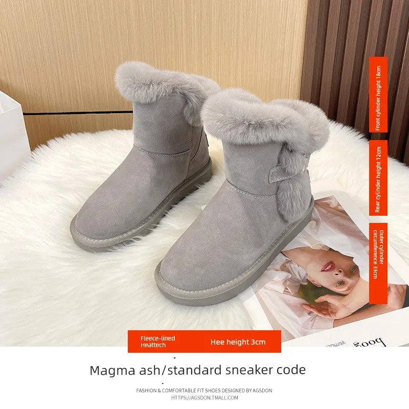 Women's Cowhide Snow Boots Winter 2024 New Arrival Fleece-lined Thickened Warm Booties Non Slip Outdoor Mulberry Slope Northeast Cotton Padded Shoes