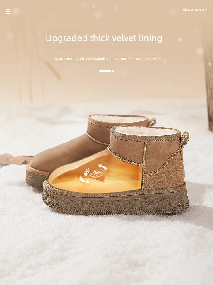 Women's Cowhide Snow Boots Winter 2024 New Arrival Fleece-lined Thickened Warm Booties Non Slip Outdoor Mulberry Slope Northeast Cotton Padded Shoes