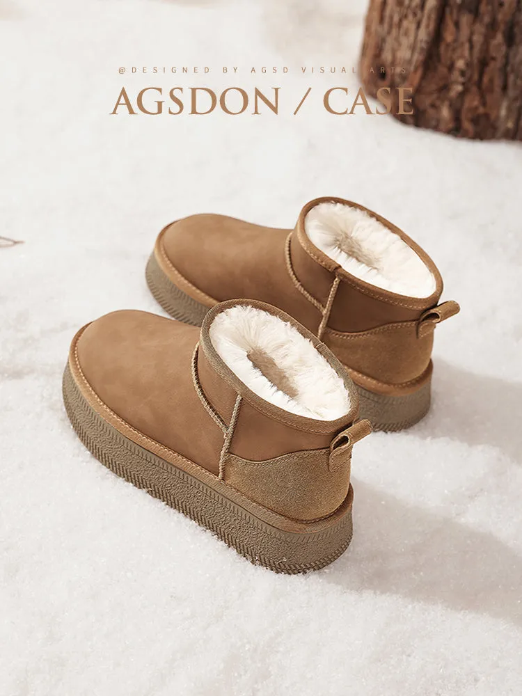 Women's Cowhide Snow Boots Winter 2024 New Arrival Fleece-lined Thickened Warm Booties Non Slip Outdoor Mulberry Slope Northeast Cotton Padded Shoes