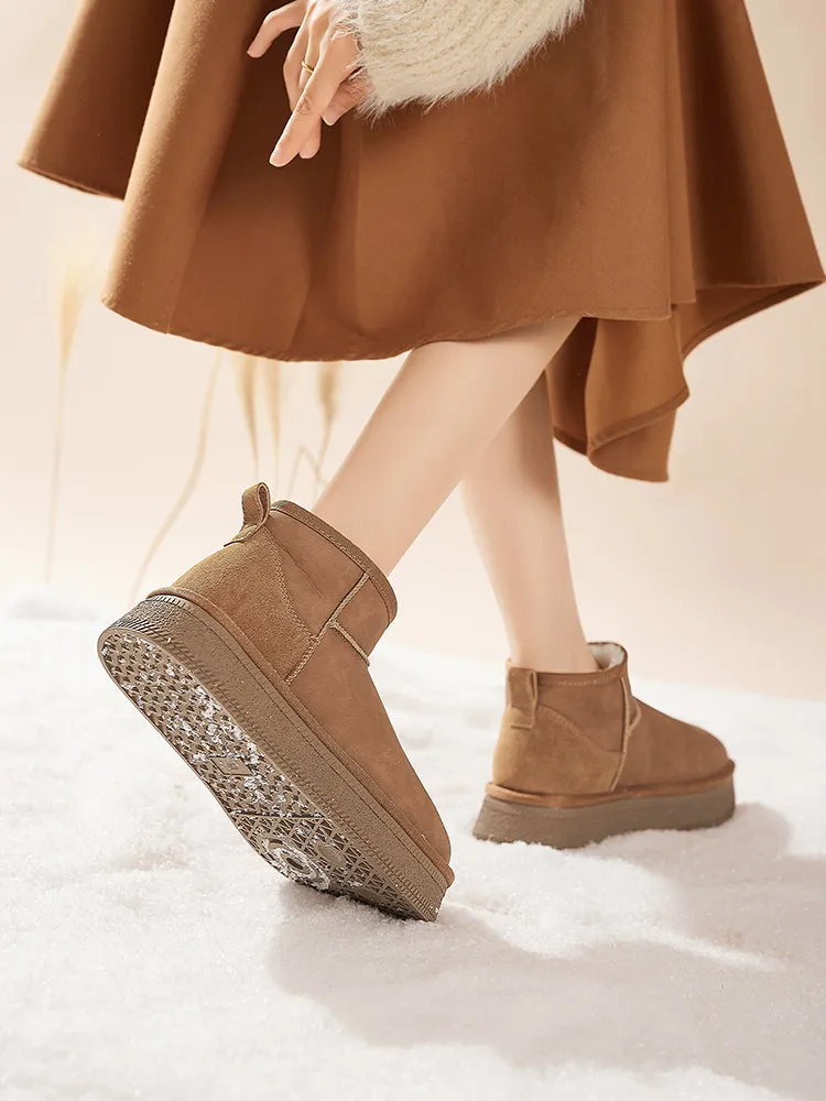 Women's Cowhide Snow Boots Winter 2024 New Arrival Fleece-lined Thickened Warm Booties Non Slip Outdoor Mulberry Slope Northeast Cotton Padded Shoes