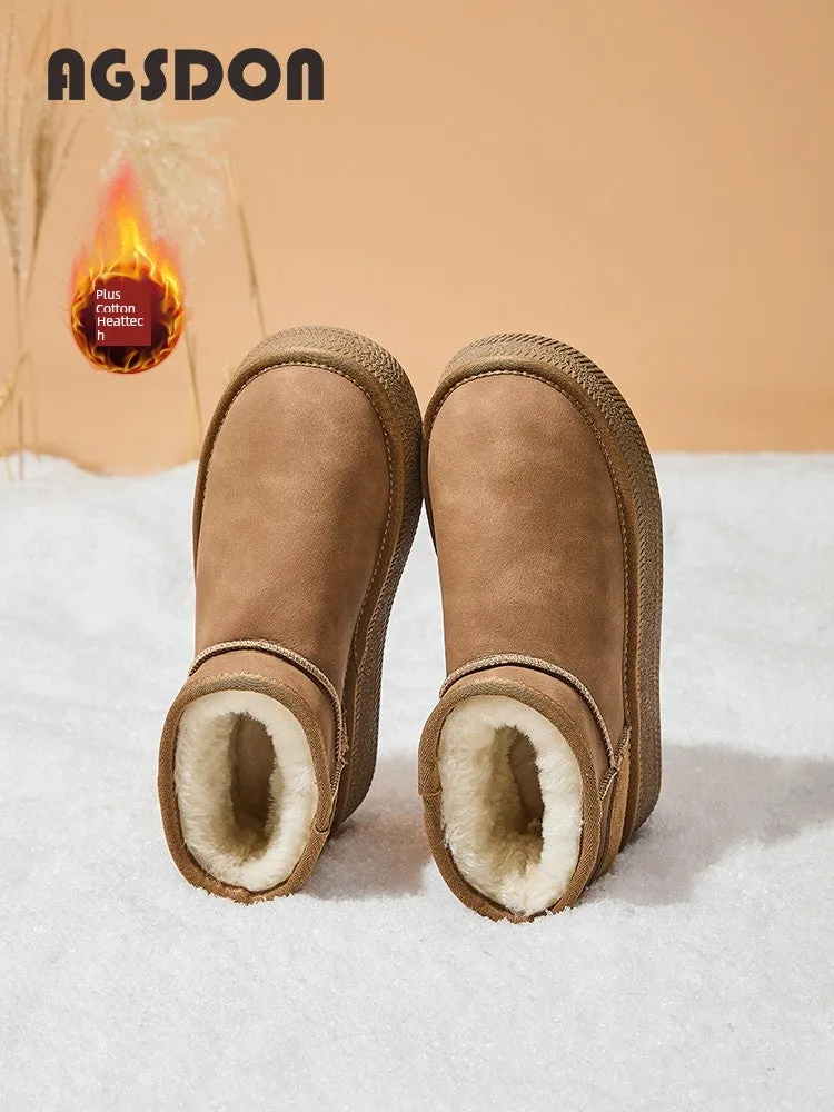 Women's Cowhide Snow Boots Winter 2024 New Arrival Fleece-lined Thickened Warm Booties Non Slip Outdoor Mulberry Slope Northeast Cotton Padded Shoes