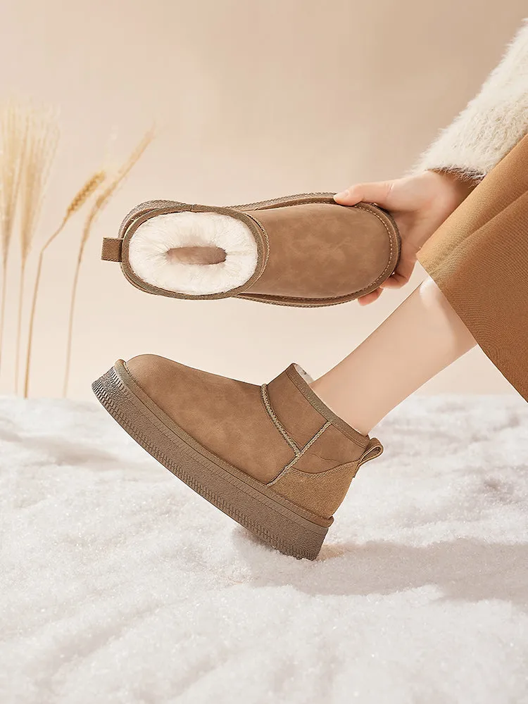 Women's Cowhide Snow Boots Winter 2024 New Arrival Fleece-lined Thickened Warm Booties Non Slip Outdoor Mulberry Slope Northeast Cotton Padded Shoes