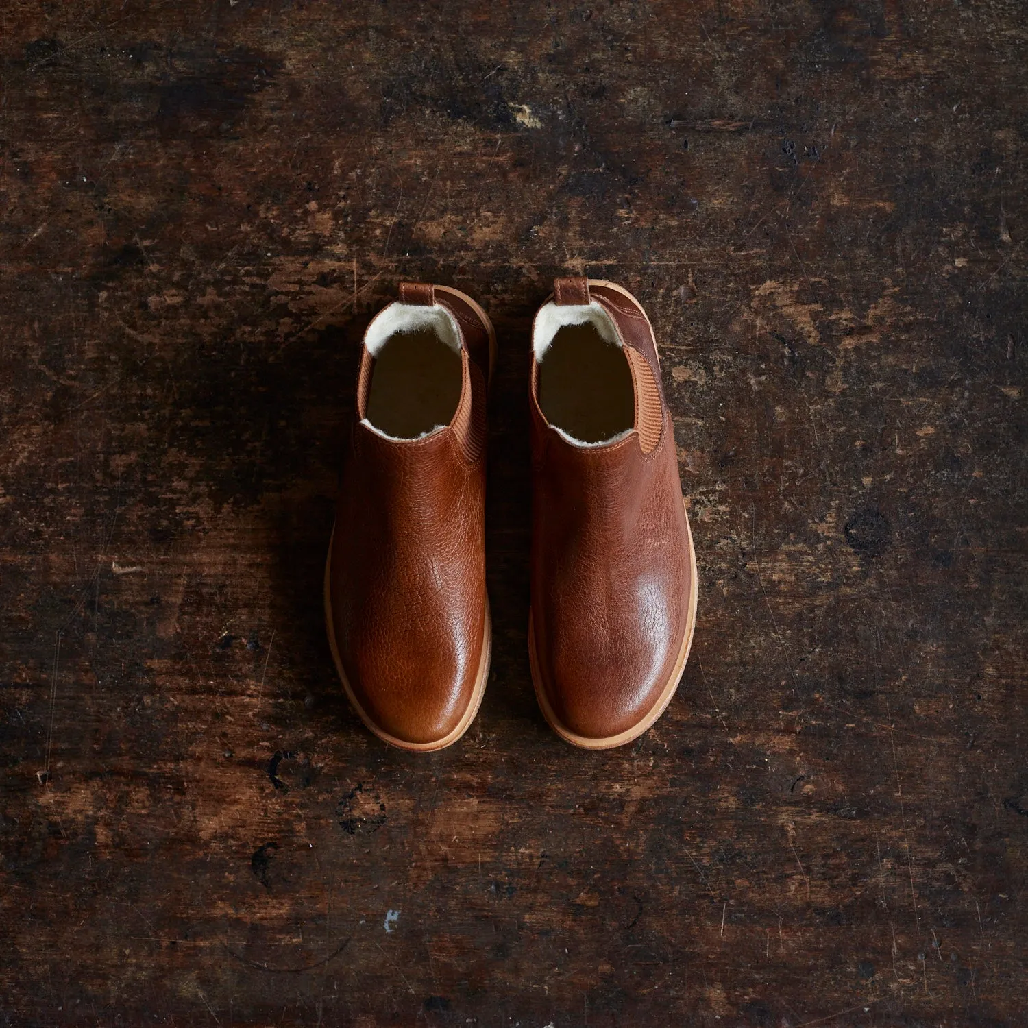 Womens Wool Lined Chelsea Boots - Cognac